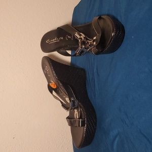 Black wedge sandals